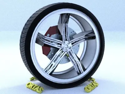 ORTAS CAR RIM 36 GAME READY RIM TIRE AND DISC 3D model