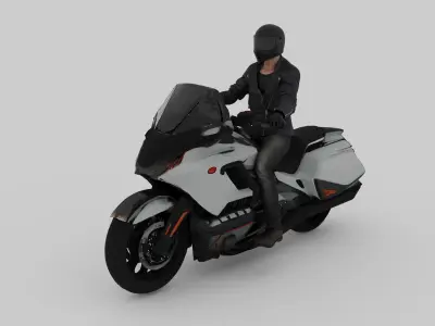 Honda Goldwing 2024 And Biker Ride Pose Free 3D model