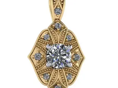 Antique Filigree miligrain pendant with round stone 3D print model