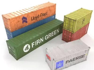 Shipping container collection Low-poly 3D model