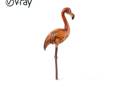 Elegant Metal Flamingo Sculpture Model Pack Low-poly 3D model