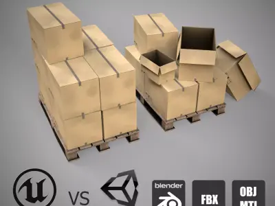 The collection is a low-poly 3D model pallet with boxes Low-poly 3D model