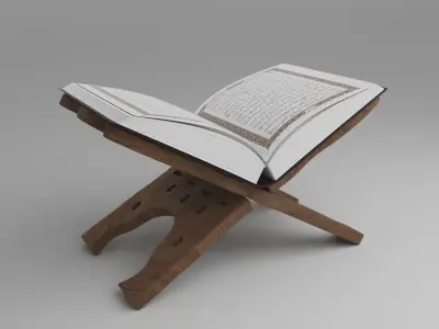 holly quran kareem on wooden stand holder 3D model