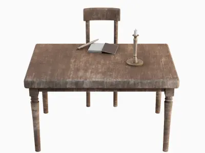 Old Table Set 04 Low-poly 3D model