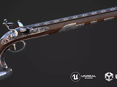 Flintlock pistol Low-poly 3D model