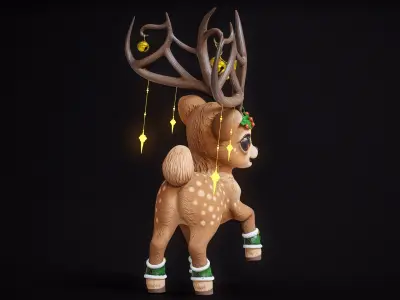 Cartoon Christmas Deer Rigged PBR 3D model