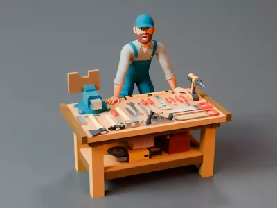 Handyman Modular low-poly stylized Low-poly 3D model