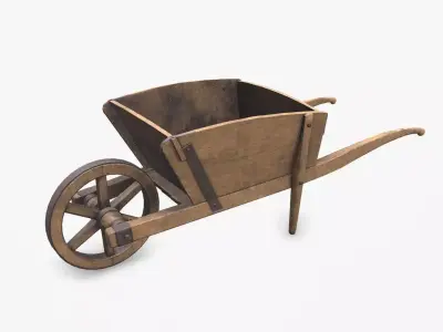 Old Wooden Wheelbarrow Low-poly PBR Low-poly 3D model