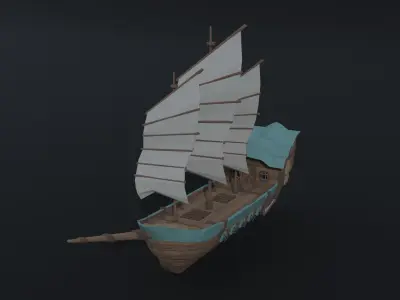 Cartoon fantasy asion ships 2 Polygonal Style Low-poly 3D model