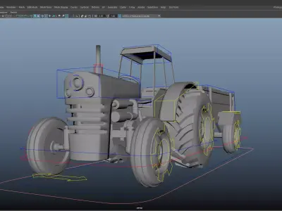 Cartoon Tractor Trolley Fully Rigged Game Ready 3D Model Free Free low-poly 3D model