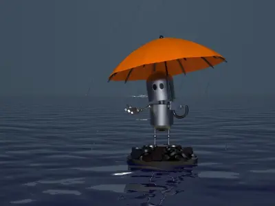 Robot character in the rain 3D model