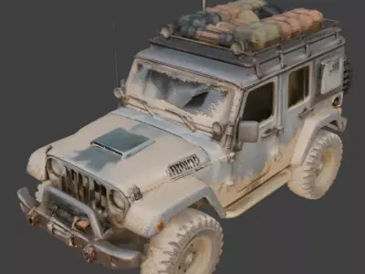 Damaged Post Apocalyptic Off Road Jeep 3D Model V03 Low-poly 3D model