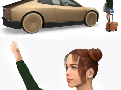  Female Waving Tesla Cybercab Robotaxi 