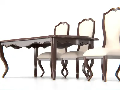 Antique Dining Table Set Low-poly 3D model