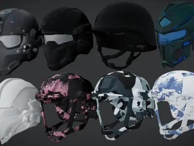 military helmets bundle 3D model