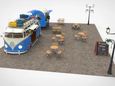 Set Food coffee street cafe 3D model buy