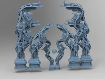 Dantes Inferno Fire dance pillars collection Low-poly 3D model