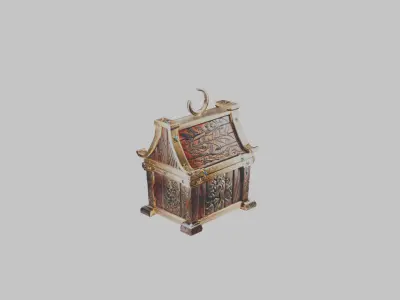 Medieval Wooden Treasure Chest with Metal Details Low-poly 3D model