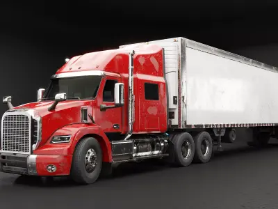 Generic Semi Truck Sleeper Cab  Refrigerated Trailer - Rusted 3D model