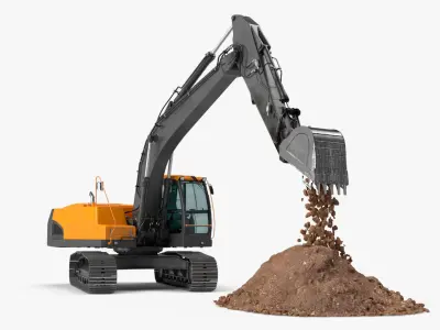 Excavator with Pile of Soil Rigged 3D model