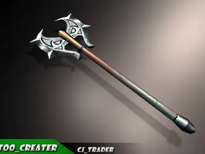 Lowpoly Fantasy Magical Axe 3D Model Low-poly 3D model