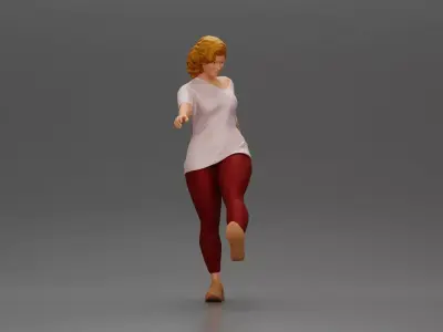 Woman in casual outfit joyfully kicks her leg with energy 3D print model