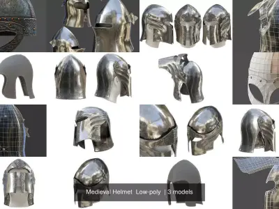 Medieval Helmet  Low-poly  3D Model Pack