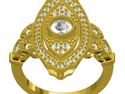 Antique Marquise Shape Art Deco Engagement Ring 3D print model