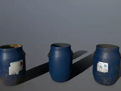 Barrel three jugs Low-poly 3D model