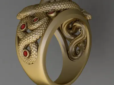 Antique Snake Ring With Red Diamonds  3D print model