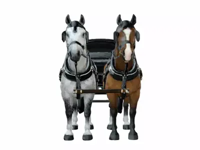 Victorian Horse Carriage with Dual Horses 3D model