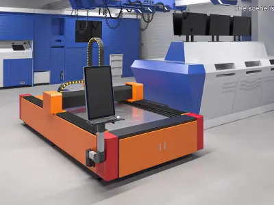 Laser Cutting Machine with Steel Detail Rigged 3D model