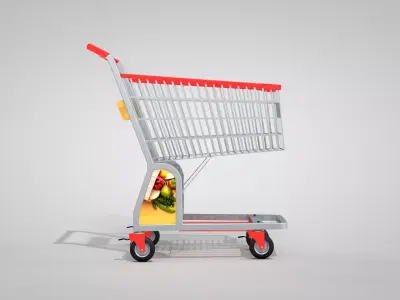 Supermarket Trolley With 1 basket 3D model