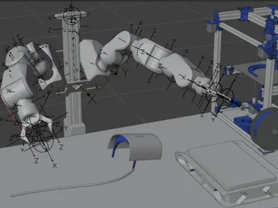 Robot Workcell with 3D Printer Free 3D model