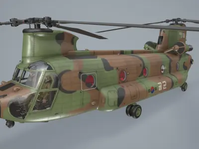 CH-47 Chinook Korean Air Force Complex Animation Low-poly 3D model