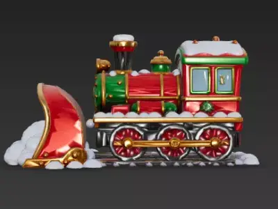 Cute Christmas Snowplow Train 3D - Model Winter Locomotive Low-poly 3D model