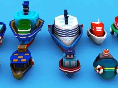 Cartoon Ships Pack Low-poly 3D model