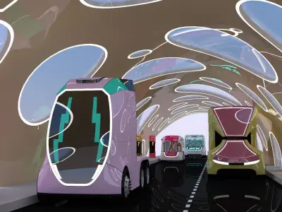 EV charging station with future vehicles 3D model