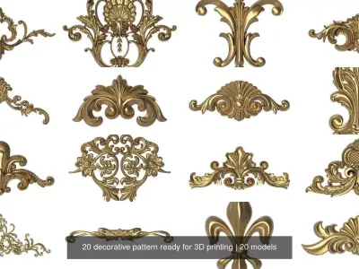 20 decorative pattern set ready for 3D printing 3D Model Pack