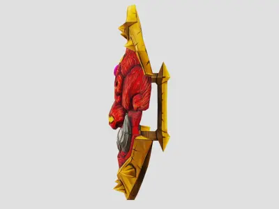 Golden Shield Mask Red Muscle Mutation Lowpoly Weapon Low-poly 3D model