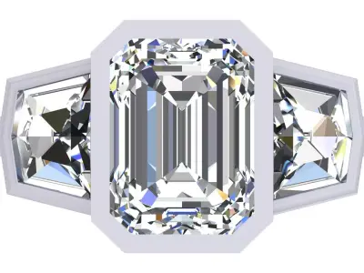 Emd And Hexagonal 3 Stone Engagement Ring 3D print model
