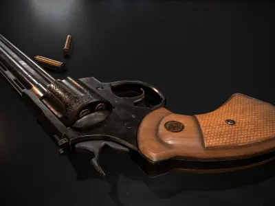 Revolver Low-poly 3D model 9