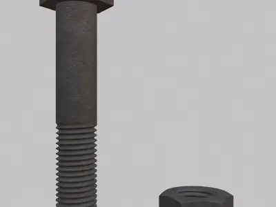 M12 Hex Bolts and Nuts with Rusty Iron Texture Fine Threads 3D model