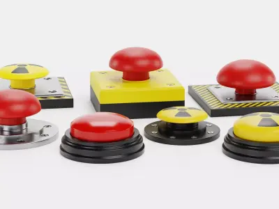 7 Emergency Buttons - Industrial Control Push Switches Set 3D model