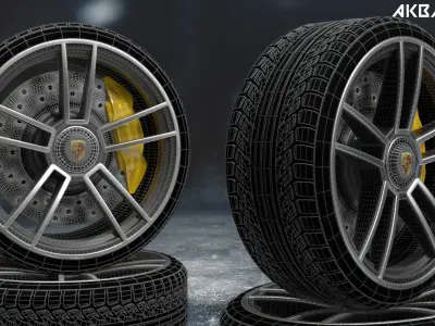 porsche sport car tyre 3D model