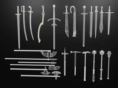 24 types of low-poly medieval weapons Low-poly 3D model