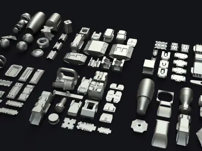 Kitbash different metal parts Low-poly 3D model