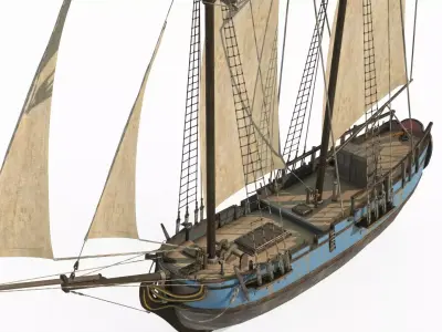 Ancient medium-sized sailboats and sea vessels 3D model