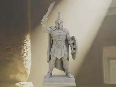 Stylized Spartan Warrior Statue Stone Printable 3D print model