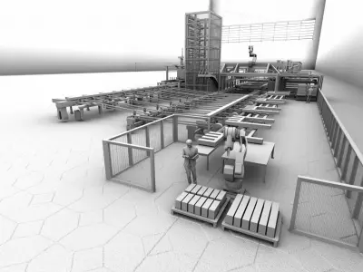 Assembly Line for Automatic House Building Structures Low-poly 3D model
